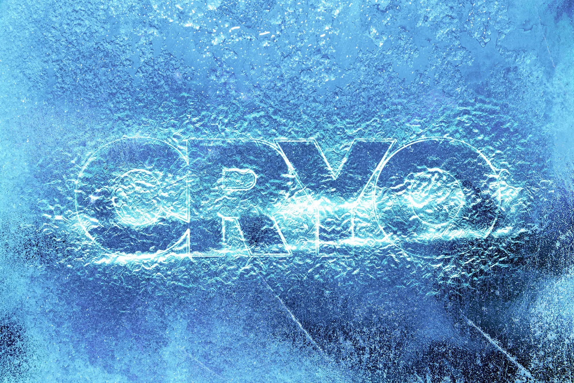 Ice with the word 'cryo' frozen under the surface